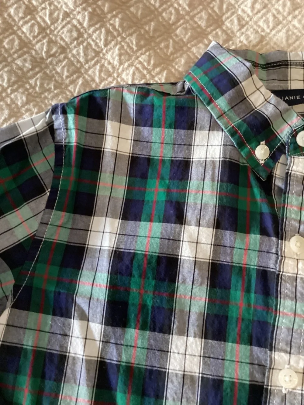 Janie and Jack boys size 14 green plaid cotton Oxford shirt
